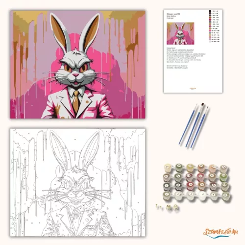 Főnöki nyúl - számfestő készlet - Számfestő.hu - 60×70cm - Keretre feszítve