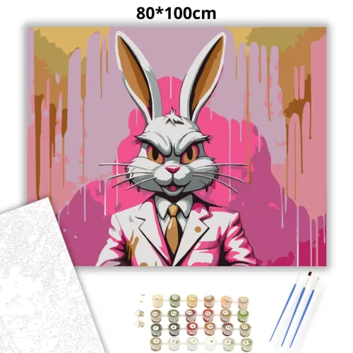 Főnöki nyúl - számfestő készlet - Számfestő.hu - 80×100cm - Keret nélkül