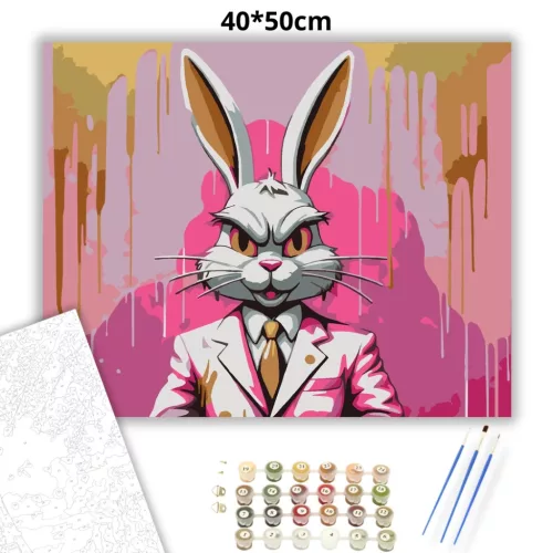 Főnöki nyúl - számfestő készlet - Számfestő.hu - 40×50cm - Keretre feszítve