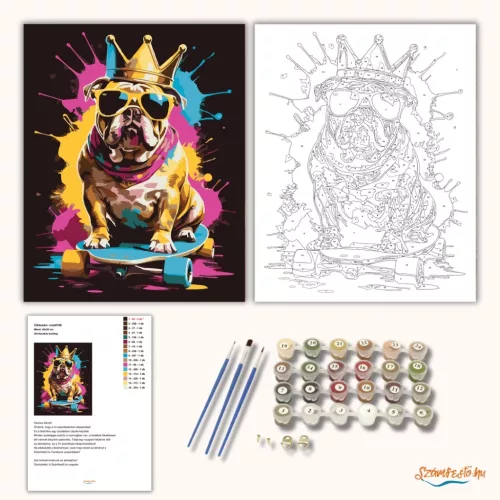 Gördeszkás bulldog - számfestő készlet - Számfestő.hu - 50×60cm - Keretre feszítve