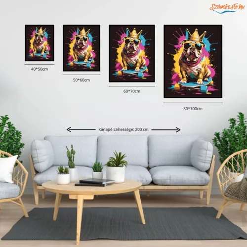 Gördeszkás bulldog - számfestő készlet - Számfestő.hu - 60×70cm - Keretre feszítve