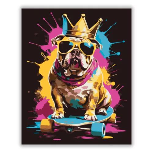 Gördeszkás bulldog - számfestő készlet - Számfestő.hu - 60×70cm - Keretre feszítve