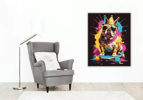 Gördeszkás bulldog - számfestő készlet - Számfestő.hu - 60×70cm - Keretre feszítve