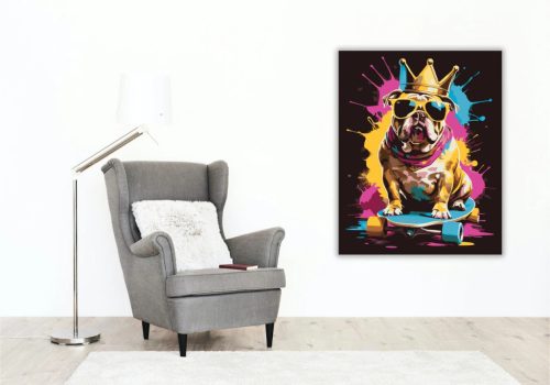 Gördeszkás bulldog - számfestő készlet - Számfestő.hu - 80×100cm - Keret nélkül