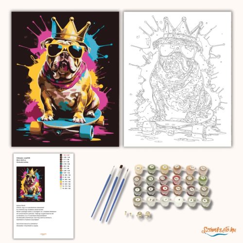 Gördeszkás bulldog - számfestő készlet - Számfestő.hu - 40×50cm - Keret nélkül