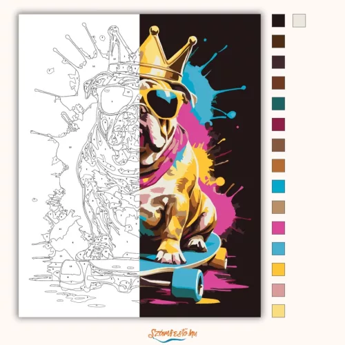 Gördeszkás bulldog - számfestő készlet - Számfestő.hu - 40×50cm - Keretre feszítve