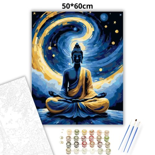 Misztikus Buddha a csillagok alatt - számfestő készlet - Számfestő.hu - 50×60cm - Keret nélkül
