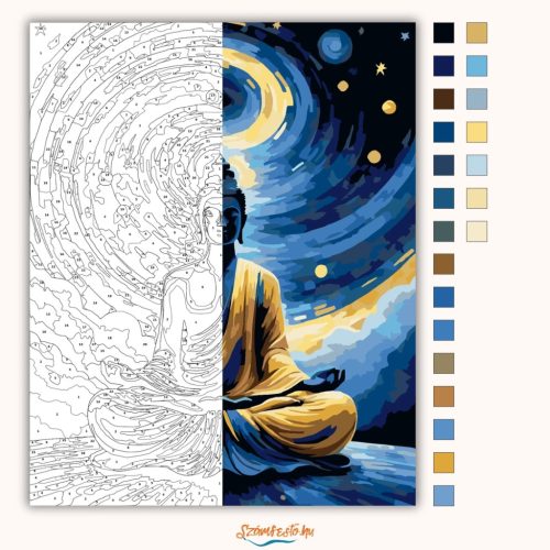 Misztikus Buddha a csillagok alatt - számfestő készlet - Számfestő.hu - 50×60cm - Keret nélkül