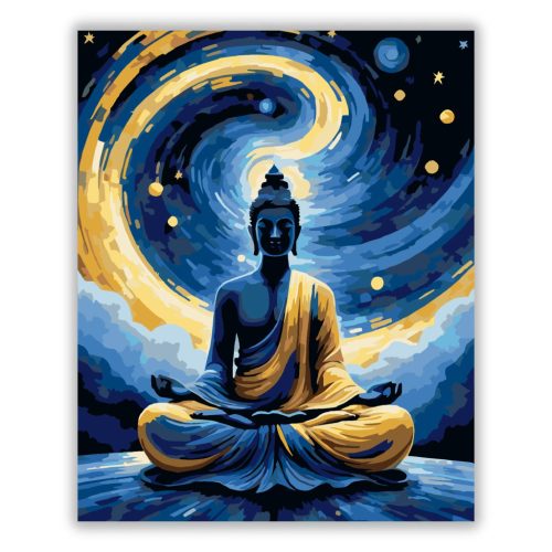 Misztikus Buddha a csillagok alatt - számfestő készlet - Számfestő.hu - 60×70cm - Keretre feszítve