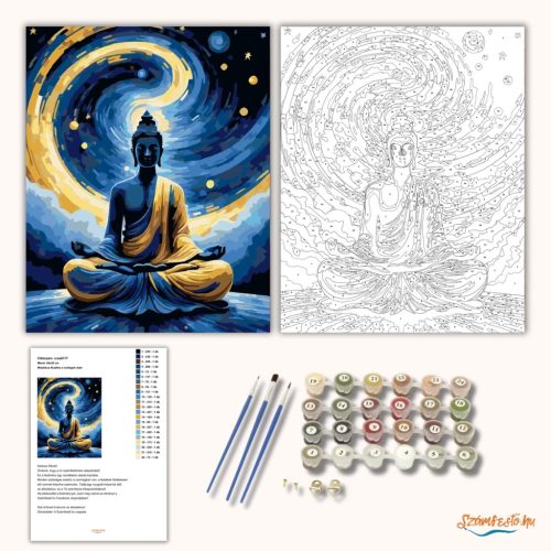 Misztikus Buddha a csillagok alatt - számfestő készlet - Számfestő.hu - 40×50cm - Keretre feszítve