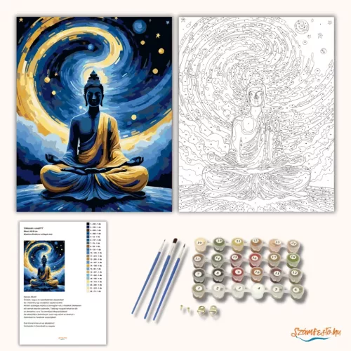 Misztikus Buddha a csillagok alatt - számfestő készlet - Számfestő.hu - 40×50cm - Keretre feszítve