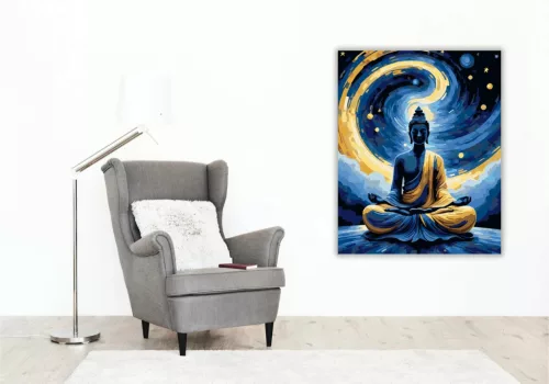 Misztikus Buddha a csillagok alatt - számfestő készlet - Számfestő.hu - 40×50cm - Keret nélkül