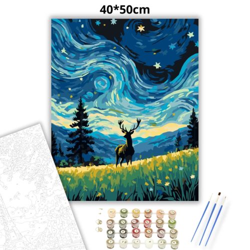 Csillagfényes szarvas - számfestő készlet - Számfestő.hu - 40×50cm - Keret nélkül