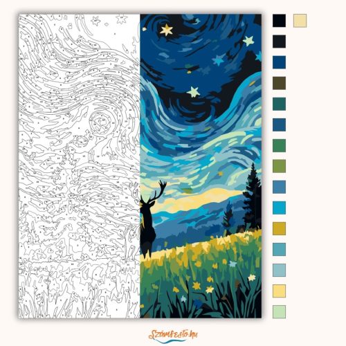 Csillagfényes szarvas - számfestő készlet - Számfestő.hu - 40×50cm - Keret nélkül