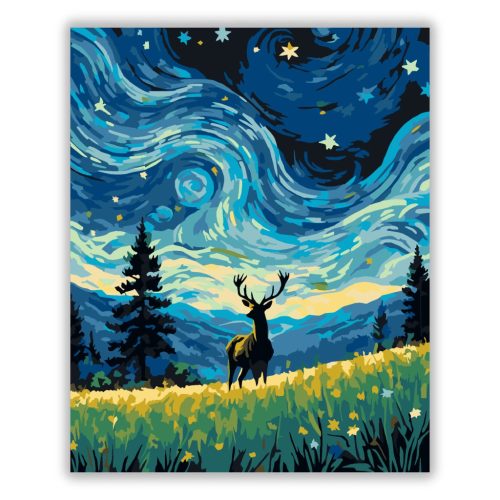 Csillagfényes szarvas - számfestő készlet - Számfestő.hu - 40×50cm - Keret nélkül