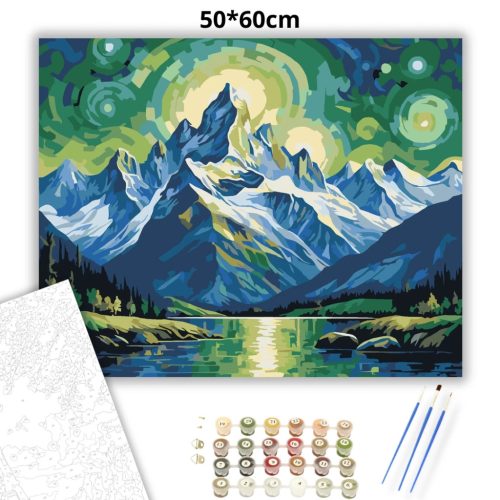 Csillagfényes hegycsúcsok - számfestő készlet - Számfestő.hu - 50×60cm - Keret nélkül