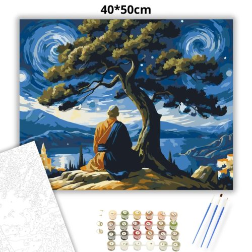 Elmélkedő fa alatt - számfestő készlet - Számfestő.hu - 40×50cm - Keret nélkül