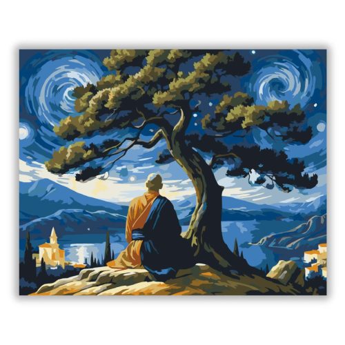 Elmélkedő fa alatt - számfestő készlet - Számfestő.hu - 40×50cm - Keret nélkül