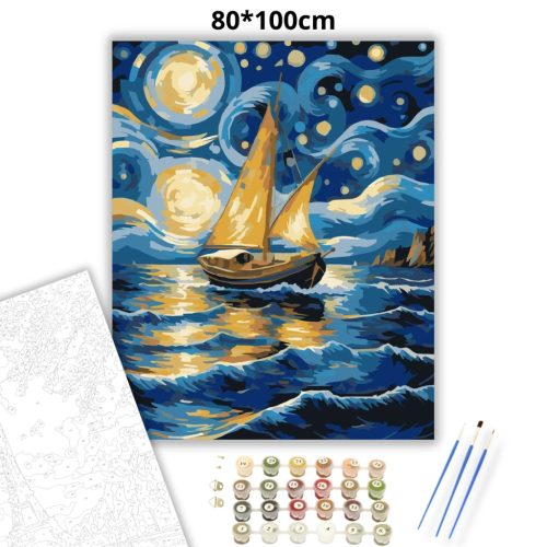 Csillagfényes vitorlás - számfestő készlet - Számfestő.hu - 80×100cm - Keret nélkül