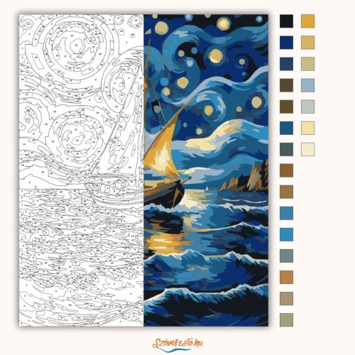 Csillagfényes vitorlás - számfestő készlet - Számfestő.hu - 80×100cm - Keretre feszítve