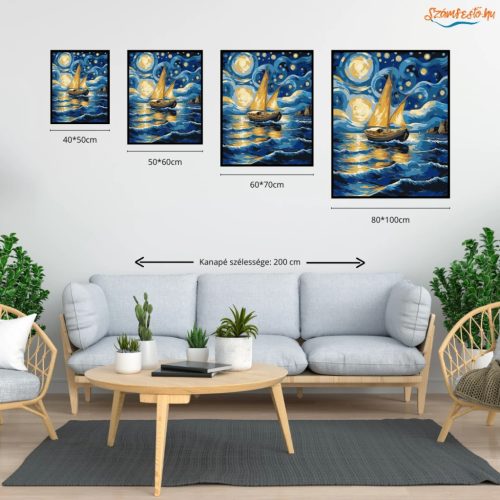 Csillagfényes vitorlás - számfestő készlet - Számfestő.hu - 80×100cm - Keretre feszítve