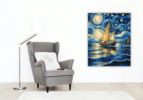 Csillagfényes vitorlás - számfestő készlet - Számfestő.hu - 80×100cm - Keretre feszítve
