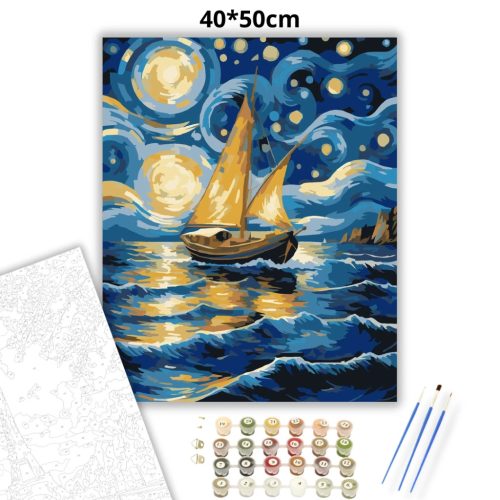 Csillagfényes vitorlás - számfestő készlet - Számfestő.hu - 40×50cm - Keret nélkül