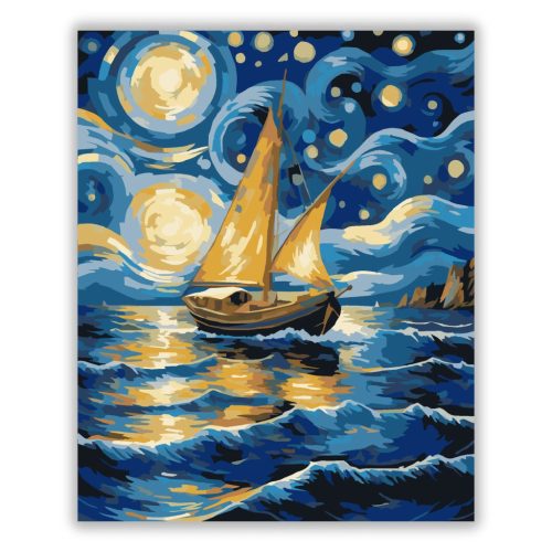 Csillagfényes vitorlás - számfestő készlet - Számfestő.hu - 40×50cm - Keretre feszítve
