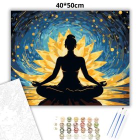 Aranyló lótusz meditáció - számfestő készlet - Számfestő.hu - 40×50cm - Keret nélkül