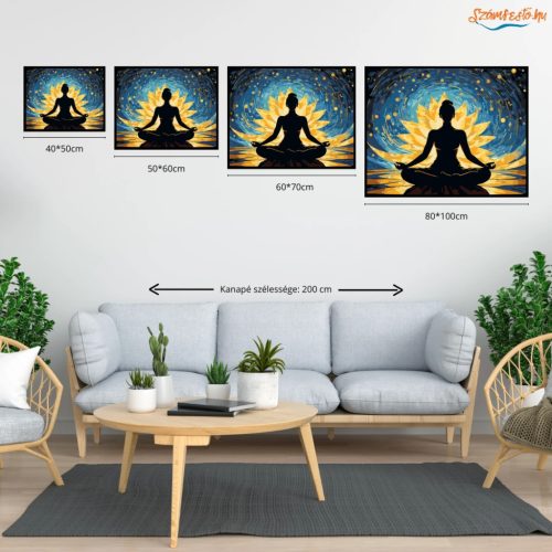 Aranyló lótusz meditáció - számfestő készlet - Számfestő.hu - 40×50cm - Keret nélkül