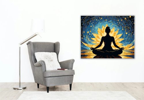 Aranyló lótusz meditáció - számfestő készlet - Számfestő.hu - 40×50cm - Keret nélkül