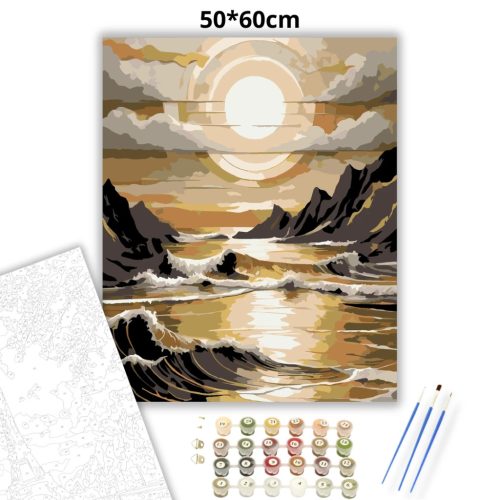 Aranyló napkorong - számfestő készlet - Számfestő.hu - 50×60cm - Keretre feszítve