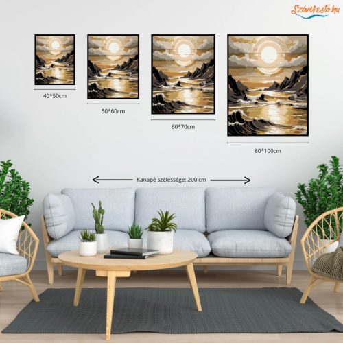 Aranyló napkorong - számfestő készlet - Számfestő.hu - 50×60cm - Keretre feszítve