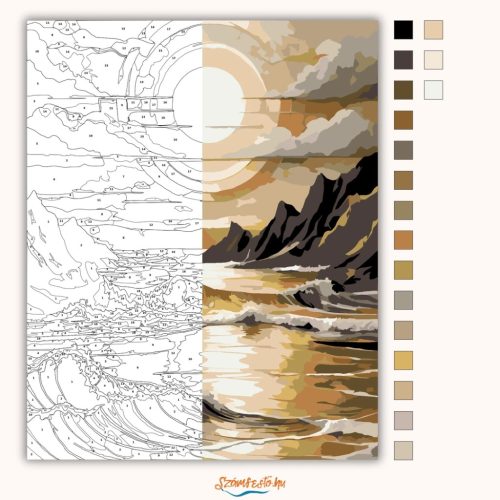 Aranyló napkorong - számfestő készlet - Számfestő.hu - 40×50cm - Keretre feszítve