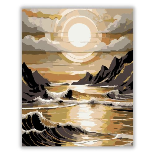 Aranyló napkorong - számfestő készlet - Számfestő.hu - 40×50cm - Keret nélkül