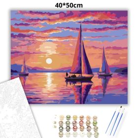 Aranyló vitorlások csendje - számfestő készlet - Számfestő.hu - 40×50cm - Keret nélkül