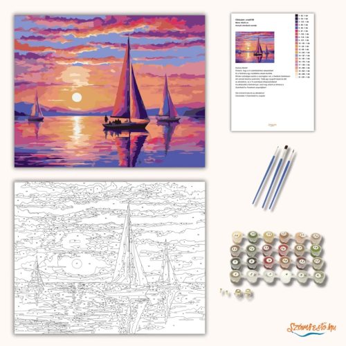 Aranyló vitorlások csendje - számfestő készlet - Számfestő.hu - 40×50cm - Keret nélkül