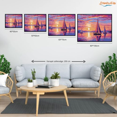 Aranyló vitorlások csendje - számfestő készlet - Számfestő.hu - 40×50cm - Keret nélkül