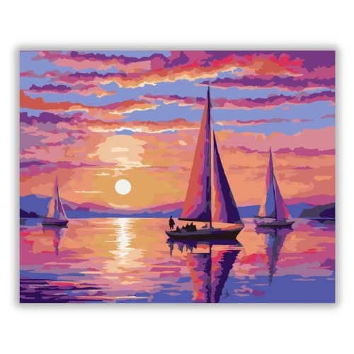 Aranyló vitorlások csendje - számfestő készlet - Számfestő.hu - 40×50cm - Keret nélkül