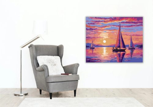 Aranyló vitorlások csendje - számfestő készlet - Számfestő.hu - 40×50cm - Keret nélkül