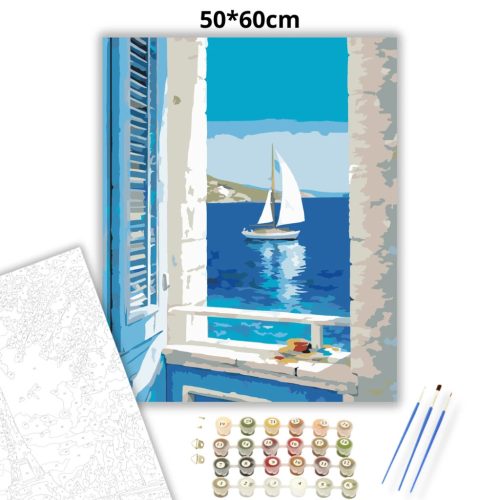 Vitorlás az ablakból - számfestő készlet - Számfestő.hu - 50×60cm - Keret nélkül