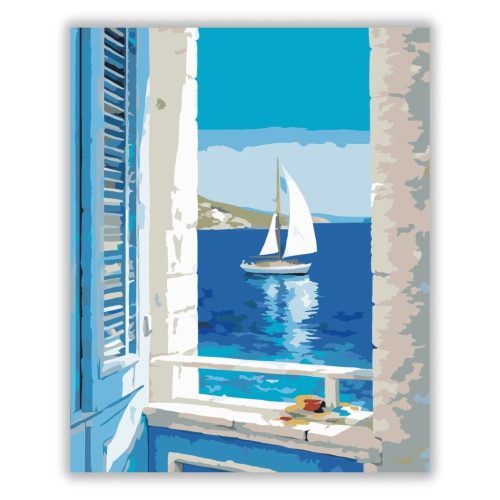 Vitorlás az ablakból - számfestő készlet - Számfestő.hu - 50×60cm - Keret nélkül