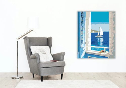 Vitorlás az ablakból - számfestő készlet - Számfestő.hu - 50×60cm - Keret nélkül