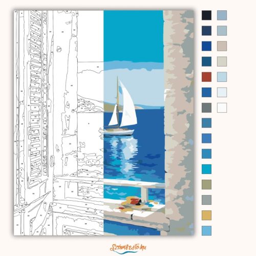 Vitorlás az ablakból - számfestő készlet - Számfestő.hu - 40×50cm - Keret nélkül