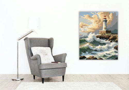 Dühöngő hullámok a világítótoronynál - számfestő készlet - Számfestő.hu - 50×60cm - Keret nélkül