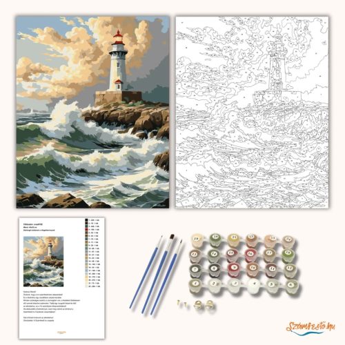Dühöngő hullámok a világítótoronynál - számfestő készlet - Számfestő.hu - 40×50cm - Keret nélkül