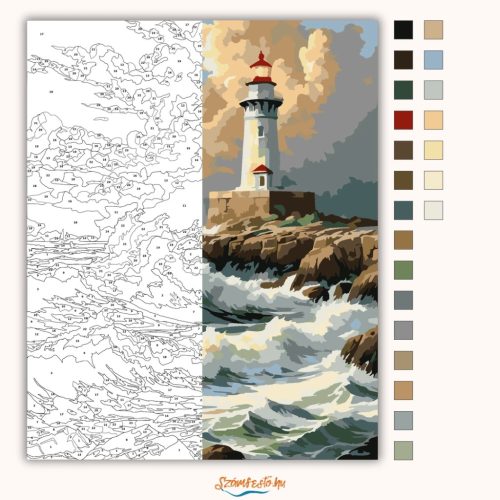 Dühöngő hullámok a világítótoronynál - számfestő készlet - Számfestő.hu - 40×50cm - Keret nélkül