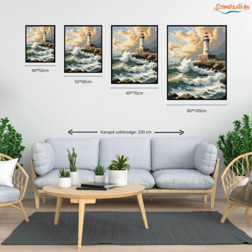 Dühöngő hullámok a világítótoronynál - számfestő készlet - Számfestő.hu - 40×50cm - Keret nélkül