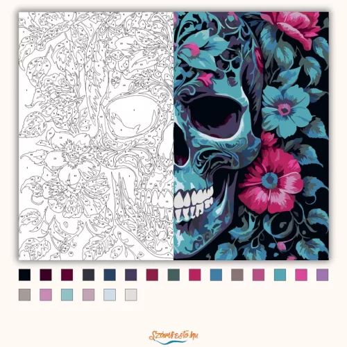 Sötét virágkoszorú - számfestő készlet - Számfestő.hu - 60×70cm - Keretre feszítve