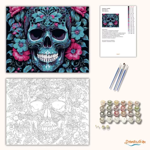 Sötét virágkoszorú - számfestő készlet - Számfestő.hu - 80×100cm - Keretre feszítve